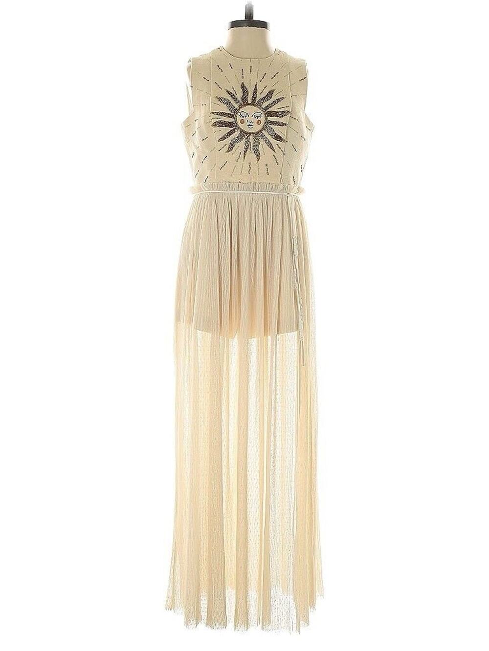 Lobster Sun Celestial Beaded Maxi Cream Sleevless Dress M
